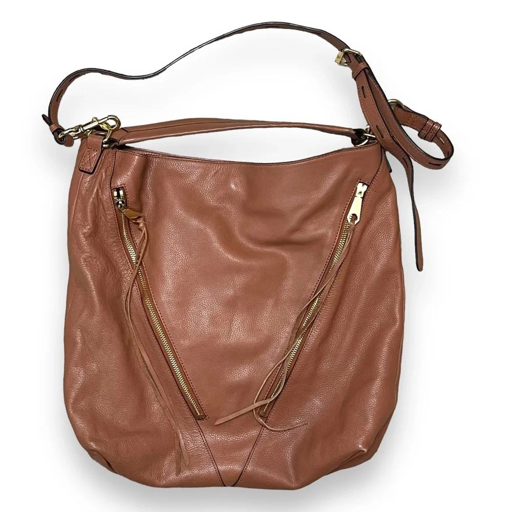 Rebecca‎ Minkoff Brown Leather Moto Hobo Tassel Fringe Shoulder Bag
